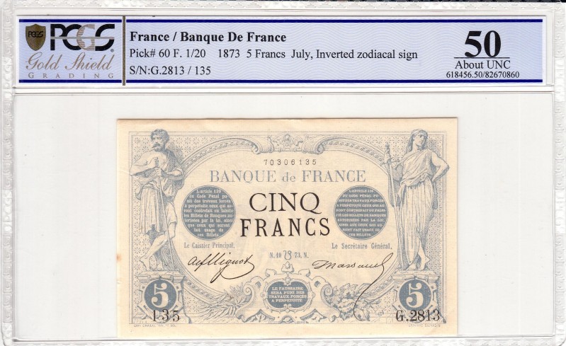France, 5 francs Type 1871, P.60, G.2813 135, 10-07-1873,