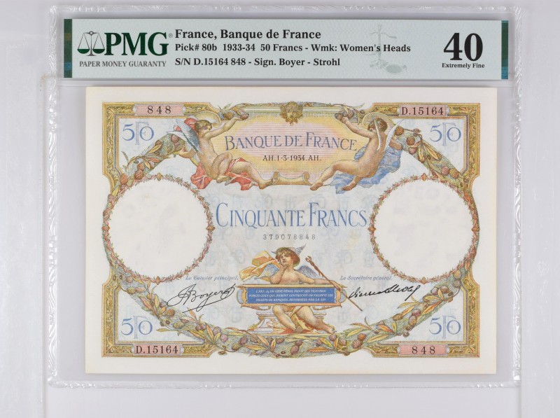 France, 50 francs Type 1927 Luc-Olivier Merson, P.80b, F.16, D.15164 848, 1934,