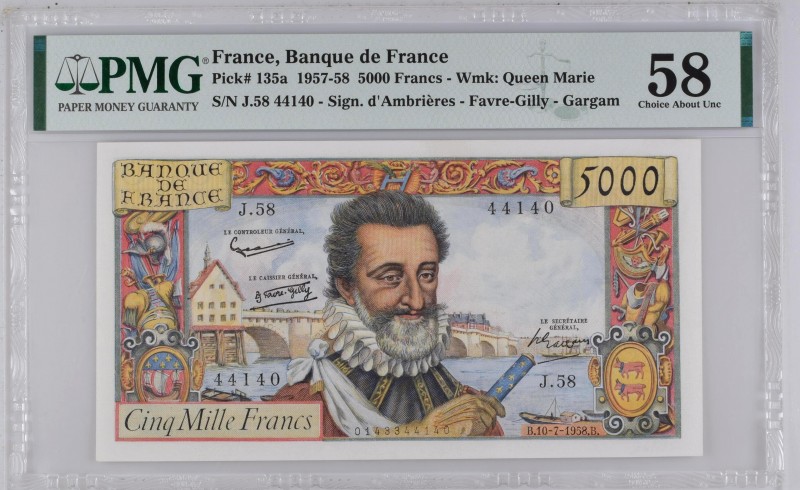 France, 5000 francs Type 1957 Henri IV, P.135, F.49.07, J.58 44140, 1958,