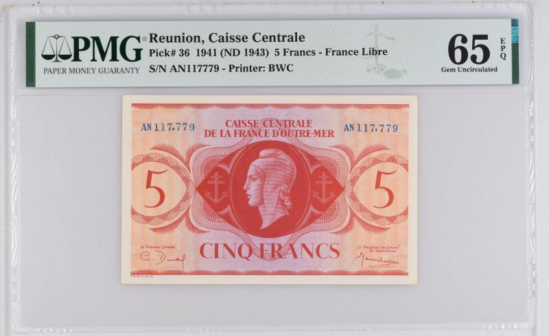 Reunion, 5 francs Type 1944 (GB), P.36, #K428, #B401a, 117.779, 1944,