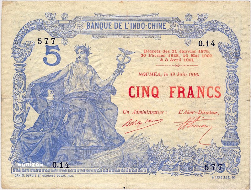 New Caledonia, 5 francs Type 1916, P.15a, KM400, B305a, O.14 577, 1916, 6 072 bi...