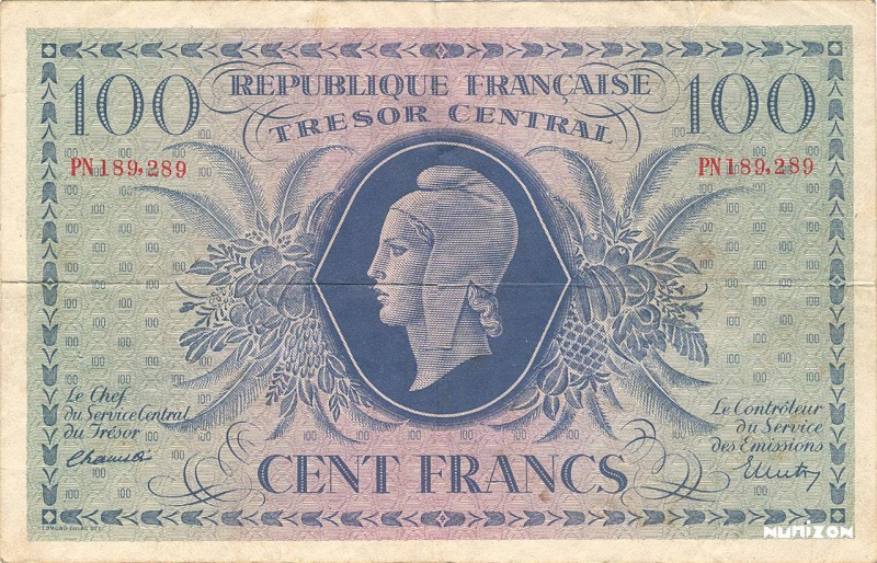 France, 100 francs Marianne Type 1943, P.105, VF.06, 189,289, 1943, Lettre PN. 8...