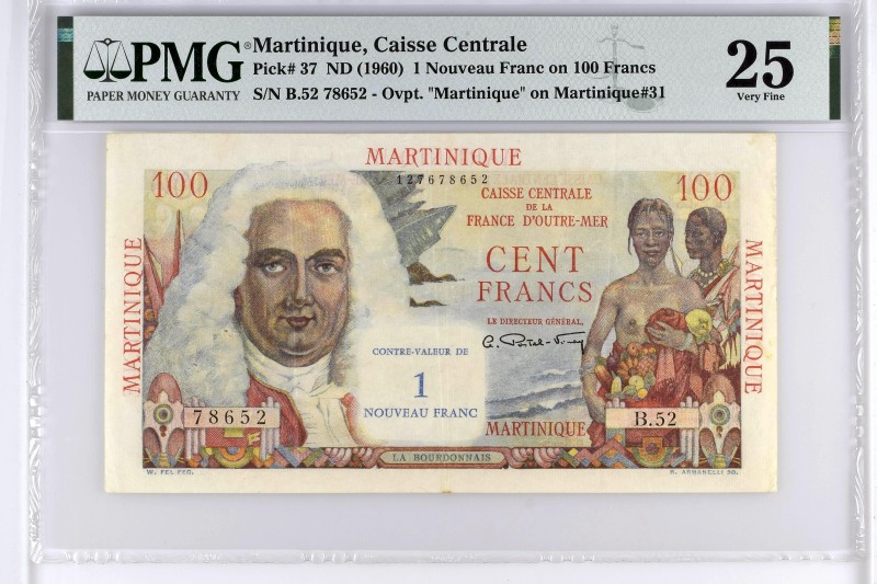 Martinique, 1 NF/100 francs La Bourdonnais Type 1946, P.37, #K344, B.52 78652, 1...