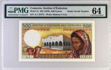 Comoros [#7, UNC] 500 francs Comores Type 1975