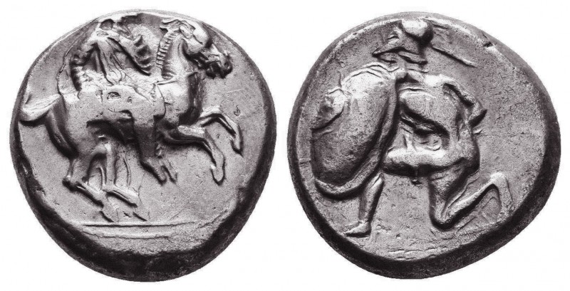 CILICIA, Tarsos. Circa 410-385 BC. AR Stater. Satrap on horseback right / Hoplit...