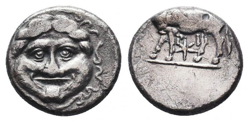 Mysia. Parion 400-300 BC.
Hemidrachm AR
ΠΑ-ΡΙ, bull standing left, head right, b...