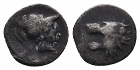 Greek Obol, Ca. 350-300 BC. AR
Condition: Very Fine

Weight: 0,62 gram
Diameter: 10 mm
