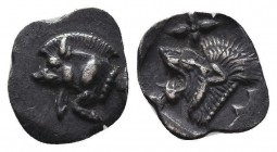 Greek Obol, Ca. 350-300 BC. AR
Condition: Very Fine

Weight: 0,40 gram
Diameter: 10 mm