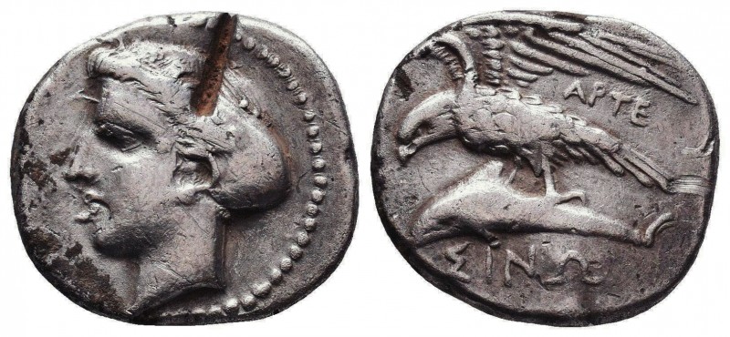 Paphlagonia, Sinope AR Drachm. Arte-, magistrate. Circa 410-350 BC. Head of nymp...