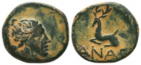 CIMMERIAN BOSPOROS. Phanagoria. Ae Tetrachalkon (Circa 105-90 or 95-86 BC). Struck under Mithradates VI Eupator.
Obv: Bust of Artemis right, with bow ...