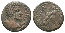 THRACE, Anchialus. Septimius Severus. AD 193-211. Æ 21mm. Laureate head right / Hercules standing right, struggling with the Nemean lion. SNG Copenhag...