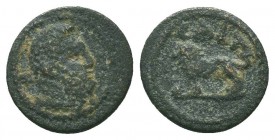 LYDIA. Saitta. Pseudo-autonomous issue. 1/3 Assarion , early to mid 3rd century AD. Head of Herakles to right, with lion's skin draped around neck and...