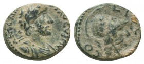 Roman Provincial Antoninus Pius Lycaonia, AE29 Iconium 138-161 AD. ANTONINVS AVG PIVS, laureate, draped and cuirassed bust right / COL ICO, head of At...