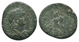 PAMPHYLIA. Side. Nero, 54-68. Hemiassarion. NEPωN KAICAP Laureate head of Nero to right. Rev. CIΔHT Athena advancing left, holding shield with her lef...