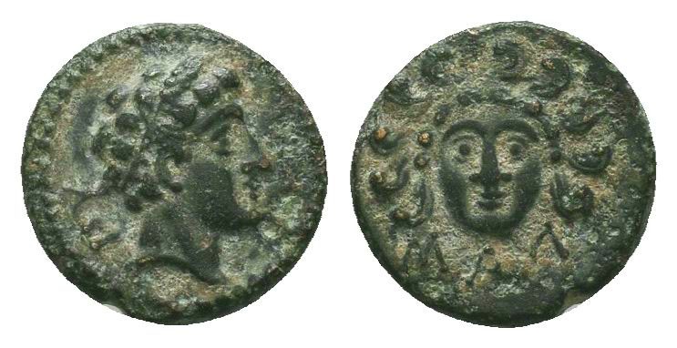 Greek Cilicia. Mallos circa 400-300 BC. Bronze Æ. Wreathed head of Pyramos right...