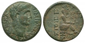 EASTERN CILICIA or NORTHERN SYRIA, Uncertain Caesarea. Claudius. AD 41-54. Æ. Dated RY 5 (AD 46). Bare head right / Tyche seated right on rocks, holdi...
