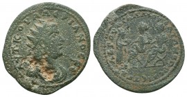 CILICIA, Mopsus. Valerian I. 253-260 AD. Æ, Dated year 323 (255/6 AD). Radiate, draped, and cuirassed bust right / Tyche standing right, presenting pr...