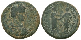 CILICIA, Tarsus. Caracalla. 198-217 AD. Æ . Struck for his marriage to Plautilla, 202 AD. Laureate bust right; grapes to right / Plautilla and Caracal...