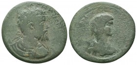 CILICIA, Epiphanea. Septimius Severus, with Julia Domna. AD 193-211. Æ. Dated CY 266 (AD 198/9). Laureate, draped, and cuirassed bust of Septimius Sev...