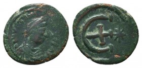 Justinian I. AD 527-565. Ae 
Condition: Very Fine

Weight: 2,1 gram
Diameter: 16,1 mm
