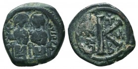 Justin II and Sophia AD 565-578. Ae Half Follis
Condition: Very Fine

Weight: 6,3 gram
Diameter: 21,8 mm