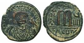 Maurice Tiberius, 582-602. Follis 
Condition: Very Fine

Weight: 12,0 gram
Diameter: 27,8 mm