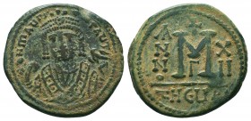 Maurice Tiberius, 582-602. Follis 
Condition: Very Fine

Weight: 11,4 gram
Diameter: 27,7 mm