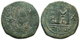 Maurice Tiberius, 582-602. Follis 
Condition: Very Fine

Weight: 12,5 gram
Diameter: 28,1 mm
