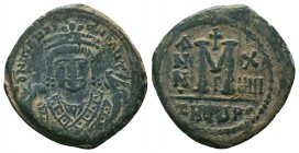 Maurice Tiberius, 582-602. Follis 
Condition: Very Fine

Weight: 11,5 gram
Diameter: 28 mm