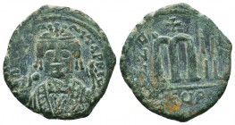 Maurice Tiberius, 582-602. Follis 
Condition: Very Fine

Weight: 12,3 gram
Diameter: 30,6 mm