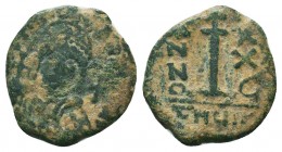 Justinian I. AD 527-565. Ae 
Condition: Very Fine

Weight: 3,8 gram
Diameter: 18,9 mm