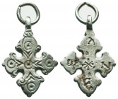 Very Rare Byzantine Silver Cross Pendant, letters on reverse , AD. 5th - 8th Century
Condition: Very Fine

Weight: 3,5 gram
Diameter: 24,8 mm