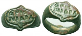 Byzantine Ring with an inscription on Bezel, AD. 5th - 8th Century 
Condition: Very Fine

Weight: 6,7 gram
Diameter: 20,2 mm