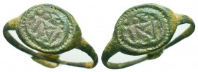 RARE Byzantine Ae Ring with a Monogram, AD. 5th - 8th Century 
Condition: Very Fine

Weight: 1,9 gram
Diameter: 22,4 mm