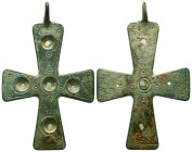 Very Important and Large Byzantine Bronze Cross, c. 7th-12th century AD. 
Condition: Very Fine

Weight: 31,7 gram
Diameter: 85,5 mm