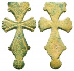 Very Important and Large Byzantine Bronze Cross with monogram, c. 7th-12th century AD. 
Condition: Very Fine

Weight: 26,3 gram
Diameter: 60,8 mm
