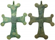 Very Important and Large Byzantine Bronze Cross, c. 7th-12th century AD. 
Condition: Very Fine

Weight: 32,8 gram
Diameter: 89,8 mm