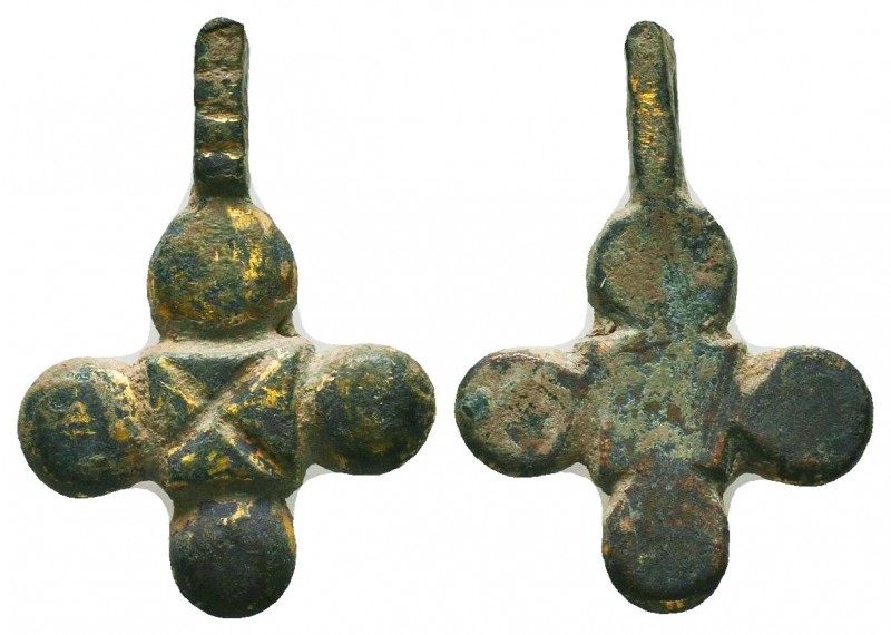 Very Important Byzantine Bronze Cross, c. 7th-12th century AD. 
Condition: Very ...