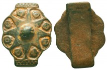 Beautiful decorated Bronze Byzantine Buckle, c. 7th-12th century AD. 
Condition: Very Fine

Weight: 7,0 gram
Diameter: 28,3 mm