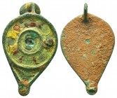 Beautiful Glass inlaid Byzantine Pendant, c. 7th-12th century AD. 
Condition: Very Fine

Weight: 3,5 gram
Diameter: 33,1 mm