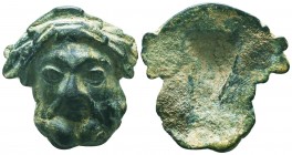 Ancient Rome, c. 2nd-4th Century AD. A nice Roman bronze applique in the form of a head.
Condition: Very Fine

Weight: 66,3 gram
Diameter: 39,6 mm