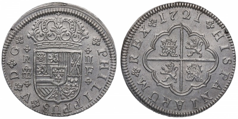 1721. Felipe V (1700-1746). Segovia. 2 reales. F. Ag. Bella. Brillo original. EB...