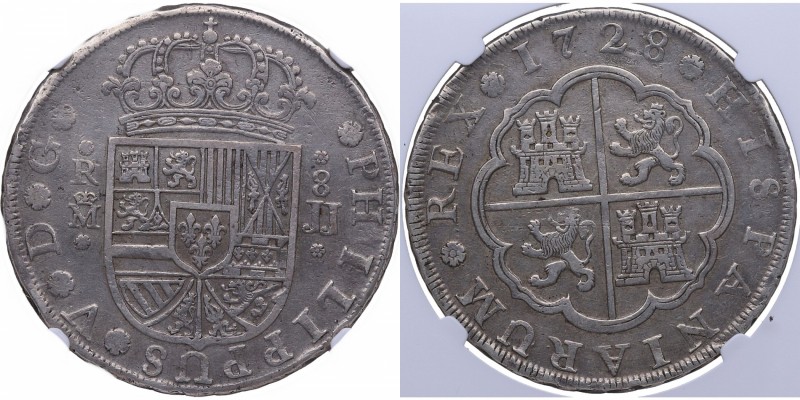1728. Felipe V (1700-1746). Madrid. 8 reales. Ag. Golpecitos. RARA.. EBC. Est.80...