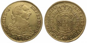 1785/6. Carlos III (1759-1788). Sevilla. 4 escudos. C. Au. Muy bella. Brillo original. RARA. SC-. Est.1300.