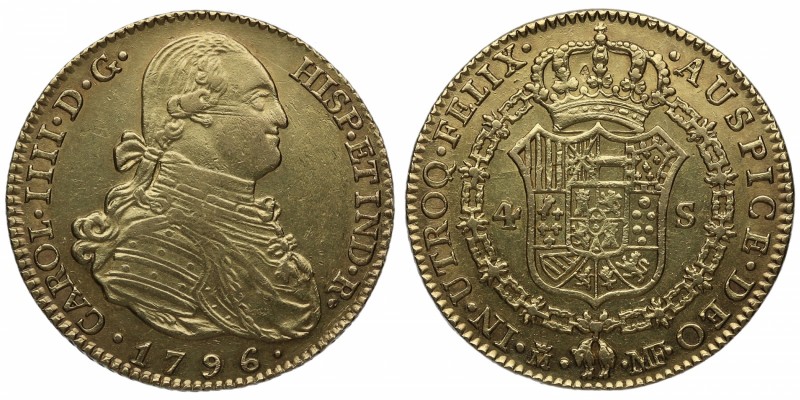 1796. Carlos IV (1788-1808). Madrid. 4 escudos. MF. Au. Atractiva. Brillo origin...