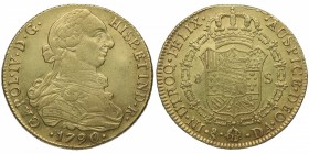 1790. Carlos IV (1788-1808). Santiago. 8 escudos. DA. Au. Atractiva. Rayas de ajuste en reverso. EBC-. Est.1400.