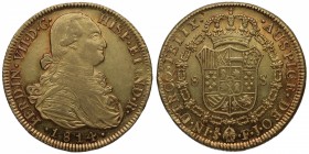 1814. Fernando VII (1808-1833). Santiago. 8 escudos. FJ. Au. Bella. Brillo original. Precioso color. Insignificante hojita. EBC+. Est.1750.