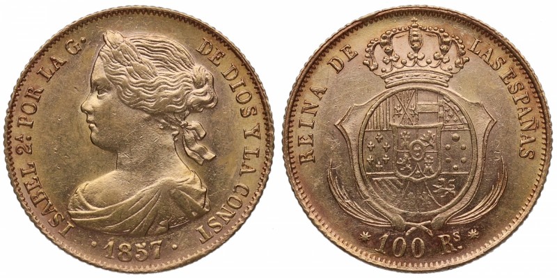 1857. Isabel II (1833-1868). Barcelona. 100 reales. Au. Bella. Brillo original. ...