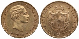 1879*79. Alfonso XII (1874-1885). Madrid. 25 pesetas. Au. SC. Est.400.