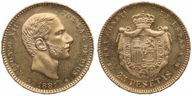 1881*81. Alfonso XII (1874-1885). Madrid. 25 pesetas. Au. SC. Est.400.